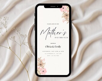 Editable Mothers Day Brunch Invitation, Digital Mothers Day Invitation Template, Floral Mother's Day Digital Invite, Mums Day Invitation