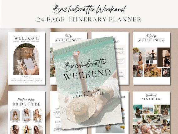 Bachelorette Weekend Template Itinerary Planner, Bachelorette Weekend Planner Itinerary Template, Digital Bach Trip Itinerary 24 Page