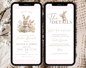 Easter Egg Hunt Invitation Template, Editable Easter Brunch Digital Invitation, Rabbit Easter Invitation, Easter Egg Hunt Party Invite