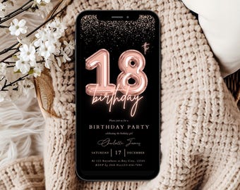Bearbeitbare 18. Geburtstagsparty Einladung Vorlage, Digitale 18. Geburtstagseinladung, Digitale 18.Einladung, 18. Geburtstagsparty Evite