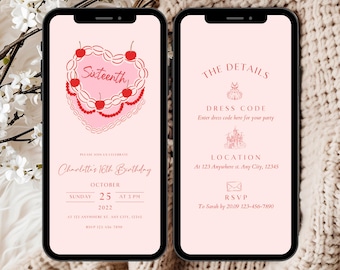 Plantilla de invitación para fiesta de cumpleaños número 16, invitación digital para fiesta de cumpleaños número 16, invitación para fiesta de dulces dieciséis, invitación para fiesta de dulces 16 para niñas