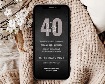 Plantilla de invitación digital para el 40.° cumpleaños de un hombre, invitación de cumpleaños digital para él, invitación para fiesta del 40.° cumpleaños, invitación para fiesta del 40.° cumpleaños de un hombre