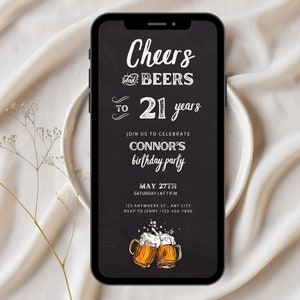21st Beer Birthday Party Invite, 21st Cheers and Beers Birthday Party Invitation, 21st Beer Birthday Invite, 21st Mens Party Invite Template