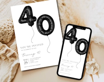 40th Birthday Invitation Template, 40th Birthday Party Invite, Digital 40th Party Invitation, 40th Email Text Evite, 40th Phone Text Invite