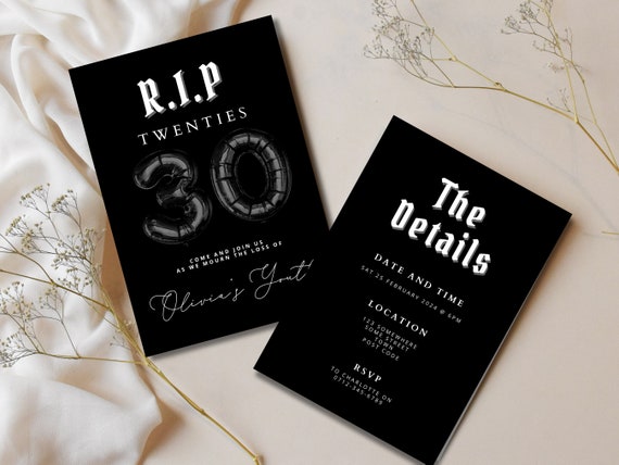 RIP 20s Invitation, RIP Twenties Party Invitation Template, 30th Party Invite, Death to Youth Birthday Invitation, RIP to my twenties Party