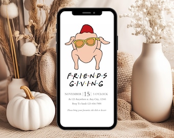 Friendsgiving Invitation Template, Friends Thanksgiving Turkey Invitations, Friendsgiving Party Invite, Thanksgiving Friends Text Invite