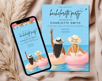 Beach Bachelorette Invitation Template, Last Splash Bachelorette Party Invite, Coastal Bachelorette Weekend Invite, Blue Beach Party Invite