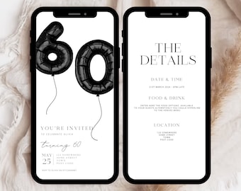 Digital 60th Birthday Invitation, 60th E-Invite, 60th Birthday Party Invitation, Digital 60th Invitation, 60th Digital Invitation Template