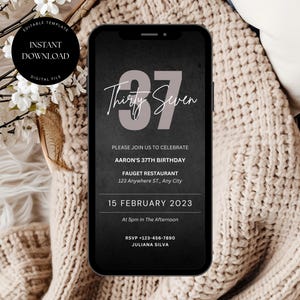 37th Birthday Party Invitation Template, Editable Birthday Invite for Him, 37th Birthday Invitation, Digital 37th Invitation for Men