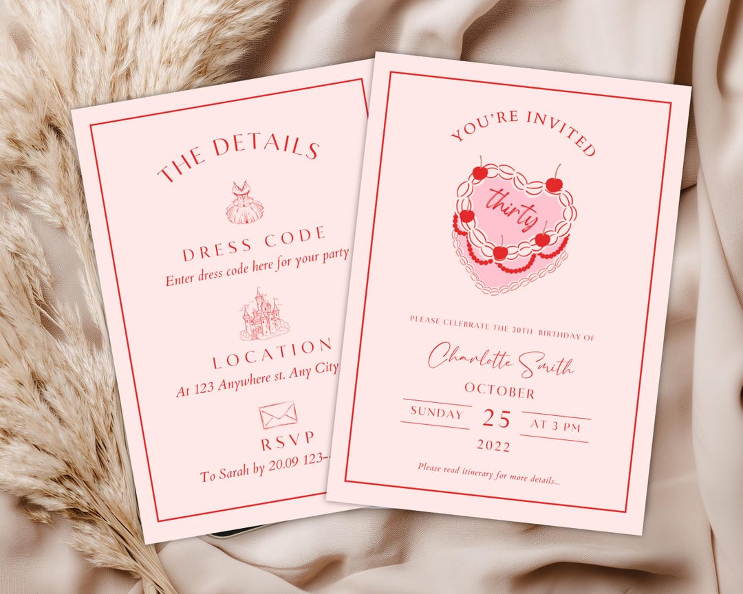 Printable 30th Birthday Party Invitation Template, Retro Heart Birthday ...