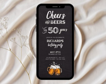 Einladung zum 50. Geburtstag mit „Cheers and Beers“, digitale Einladung