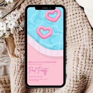 Pink Pool Party Invitation Template, Summer Birthday (Digital Download)