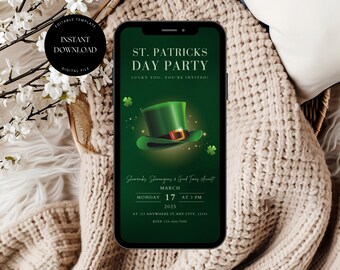 St. Patrick's Day Party Invitation, Leprechaun Hat (Digital Invite)