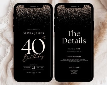 40th Rose Gold Invitation, 40th Birthday Evite Template, 40th Birthday Digital Invitation, 40th Digital Birthday Invitation 40th Bday Invite