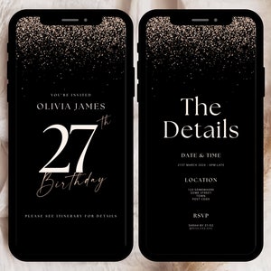 27th Birthday Invitation Template, 27th Digital Party Invitation, Editable 27th Birthday Invite, Self Edit DIY Itinerary eCard, Glam Evite