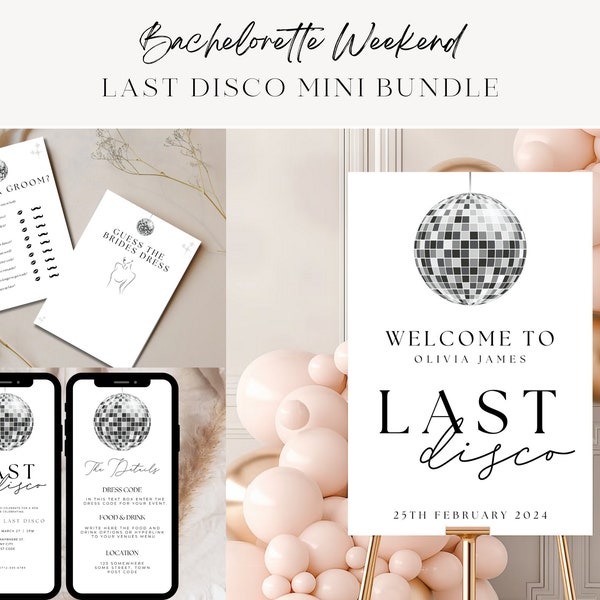 Last Disco Bundle Bachelorette Party Templates, Last Disco Bachelorette Bundle Template, Mobile Invitation, Welcome Sign, Bachelorette Games