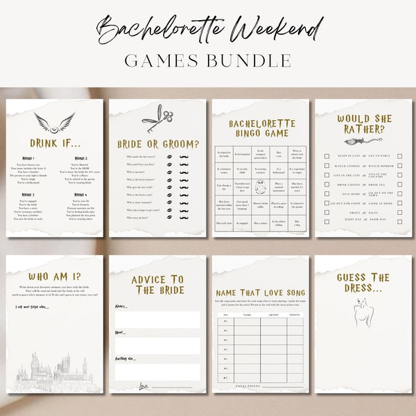 Wizard Magic Bachelorette Games Bundle, Magical School Bridal Shower Game Bundle , Bachelorette Party Games Canva Template Editable Games x8