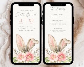 Easter Brunch Invitation Template, Bunny Evite (Digital Download)