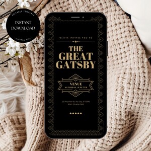 Great Gatsby 1920s Party Invitation Template, Art Deco Birthday Invite, Great Gatsby Party Invite, Roaring 20s Invitation