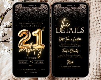 21st Birthday Party Invite Template, Digital 21st Birthday Invites, Editable 21st Birthday Invitation for Her, 21st Digital Invitation