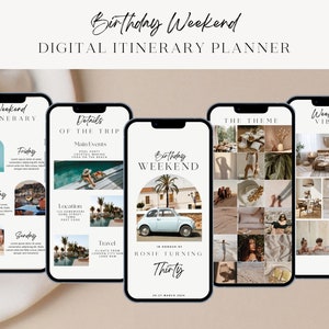 Digital Birthday Weekend Invitation & Travel Itinerary, Girls Vacation Schedule Trip, Girls Vacation Trip Invite, Editable Planner Template