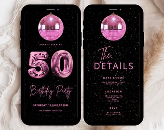 Digital 50th Birthday Party Invitation Template, Editable 50th Birthday Invitation, 50th Digital Invitation, 50th Party Invite for Her