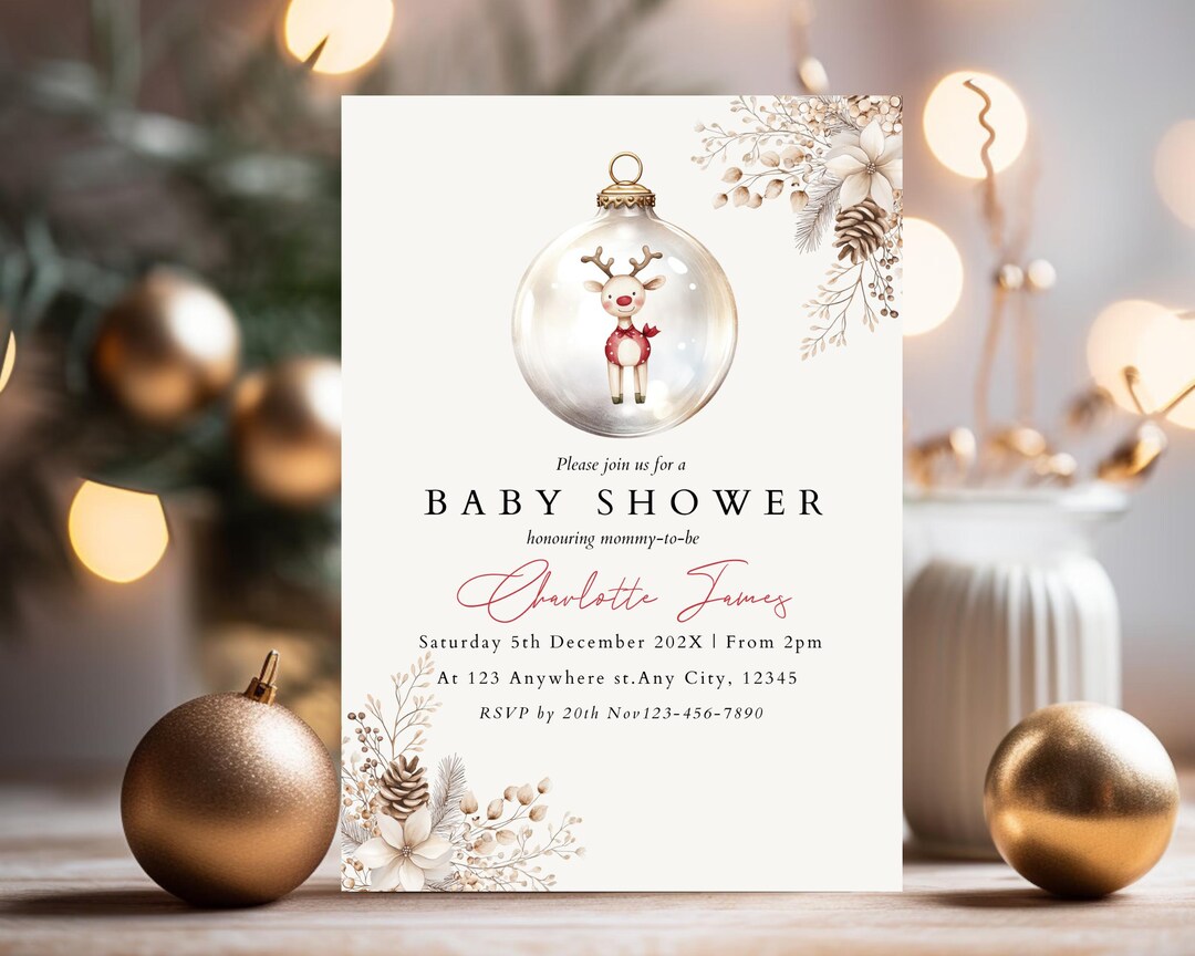 Plantilla imprimible para invitación navideña para baby shower ...