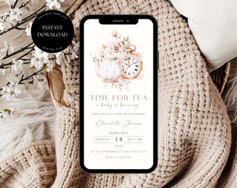 Floral Tea Party Baby Shower Invitation Template (Digital)