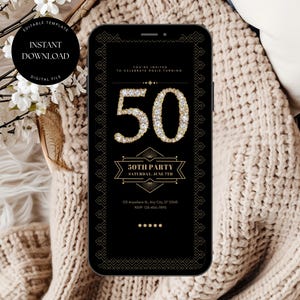 Great Gatsby Party Invitation Template, 50th Digital Party Invite, Gatsby 1920&#39;s Invite, Roaring 20s Invite, Glam 50th Text Invitation