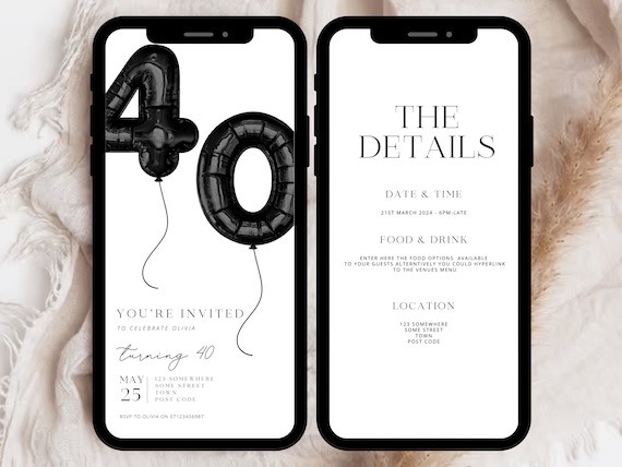 Digital 40th Birthday Invitation, 40th Birthday Party Invite, 40th Party Invitation, Digital 40th Invitation, 40th Digital Invitation