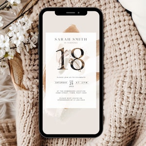 18th Birthday Invite Template, 18th Minimalistic Birthday Party Invite, 18th Birthday Party Invitation, Electronic Eighteenth Invite