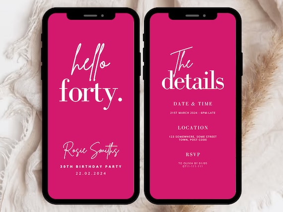 Hello 40 Birthday Invitation, Pink 40th Birthday Invite, 40th Party Invitation, Digital 40th Invitation, 40th Pink Invite Templates