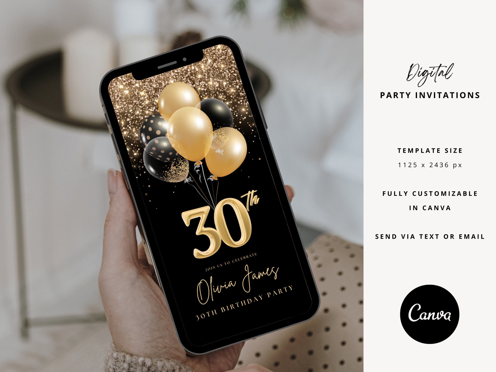 Digital 30th Birthday Party Invitation Template, 30th Digital Birthday ...