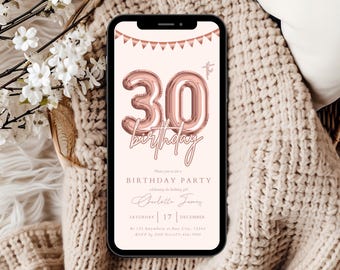Digitale 30. Geburtstagsparty-Einladungsvorlage, bearbeitbare elektronische 30.Einladung, 30. Party-Einladung, digitale 30.Einladung, 30.Evite