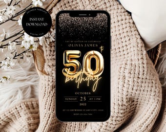 Digital 50th Birthday Invitation Template, 50th Birthday Party Invitation Template, 50th Editable Invitation, Digital 50th Invitation