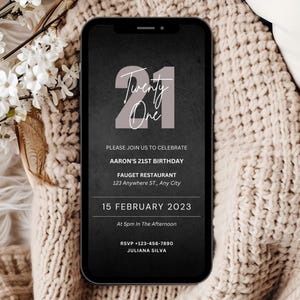 Men&#39;s 21st Birthday Digital Invitation Template, Birthday Invite for Him Digital, 21st Birthday Party Invitation, 21st Men Party Invite EM