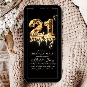 Bearbeitbare 21. Geburtstagsparty-Einladungsvorlage, 21. Geburtstag lädt Digital ein, 21. Geburtstagseinladung für Sie, 21. Party-Digitaleinladung