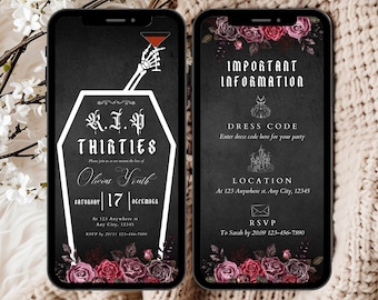 RIP 30s feestuitnodiging, RIP jaren 30-feestuitnodiging, digitale 40e verjaardagsuitnodiging, Death to my 30's Invite, Death to Youth Party Invite