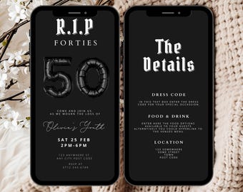 RIP Forties 50th Birthday Invitation, Neon Party Invite (Digital Download)