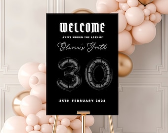 RIP Youth Welcome Sign Template, Funeral For My Youth Printable Sign, RIP Twenties Welcome Sign, Death to my 20s Party Sign, RIP 20&#39;s Party