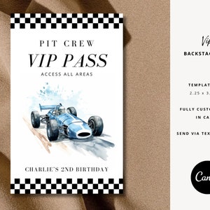 Pit Crew VIP Pass Template, Race Car VIP Pass Boy Racing Birthday Pit