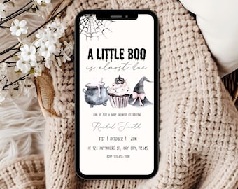 Invitación digital para baby shower de Halloween de Little Boo, baby shower de otoño