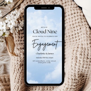 On Cloud Nine Engagement Party Invitation Template, On Cloud Nine Bridal Shower Party Invitation, Cloud Nine Bachelorette Party Invitation