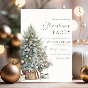 Printable Christmas Tree Party Invite Template,Christmas Holiday Party Invitation, Downloadable Christmas Invite, Christmas Birthday Invite