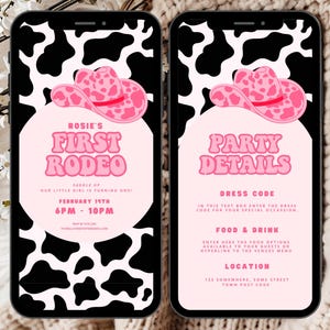 Girl 1st Rodeo Birthday Invitation, Editable My First Rodeo Invitation, Cowgirl Birthday Invite, Girls 1st Birthday Digital Invite with RSVP
