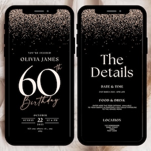 60th Birthday Digital Invitation, 60th Birthday Party Invite, 60th Digital Birthday Invitation, 60th Rose Gold Invitation, 60th Bday Invites
