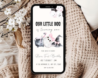 Spooky One Birthday Invite, Halloween Party Template (Digital Download)