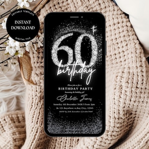 Digital 60th Birthday Invitation Template, Editable 60th Birthday Party Invitation, 60th Digital Invite for Her, Woman's 60th Invitation
