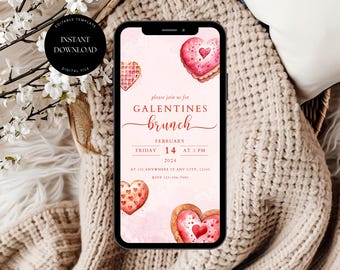 Digital Galentine's Brunch Invitation Template, Valentine's Brunch party Invite, Pink Galentines Digital Invite, Galentines Instant Download