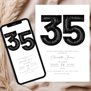 Editable 35th Birthday Party Invitation Template, Digital 35th Birthday Invitation, 35th Digital Invitation, 35th Birthday Party Evite EM